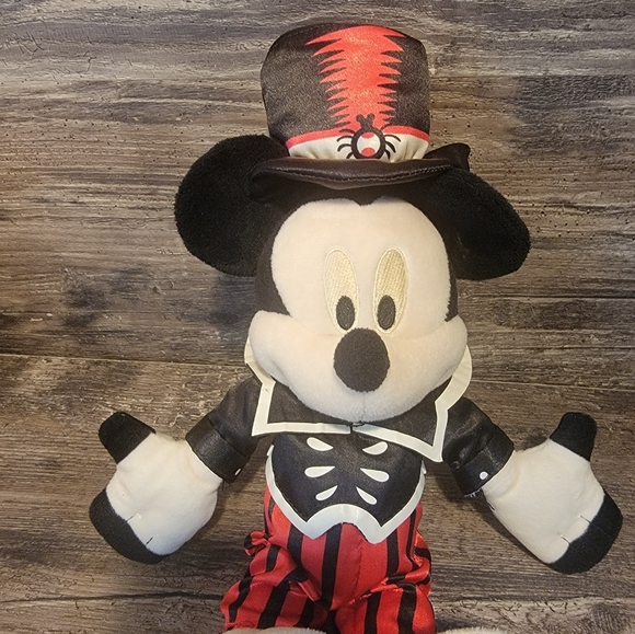 Disney Halloween 13” Mickey Mouse Plush Red / Black Satin Outfit Top Hat Spider - Picture 3 of 4
